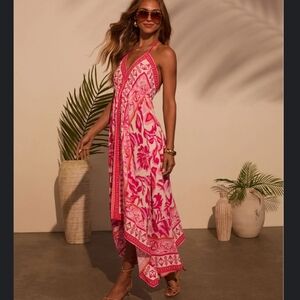 Vibrant Pink and White Maxi Dress I.N.C. Sz S